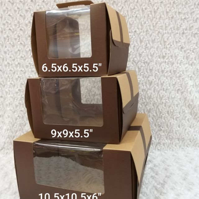 10pc Kraft Paper Cake Box 2 sides window with handle | Shopee Malaysia