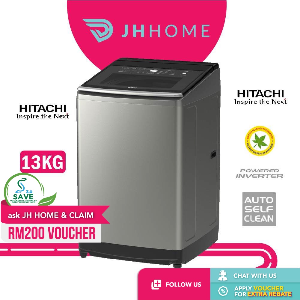 Hitachi 13KG Inverter Top Load Dual Jet Washing Machine Auto Self