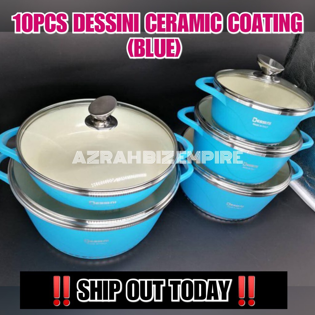  BLUE 10PCS PERIUK  DESSINI CERAMIC  COATING COOKWARE POT 