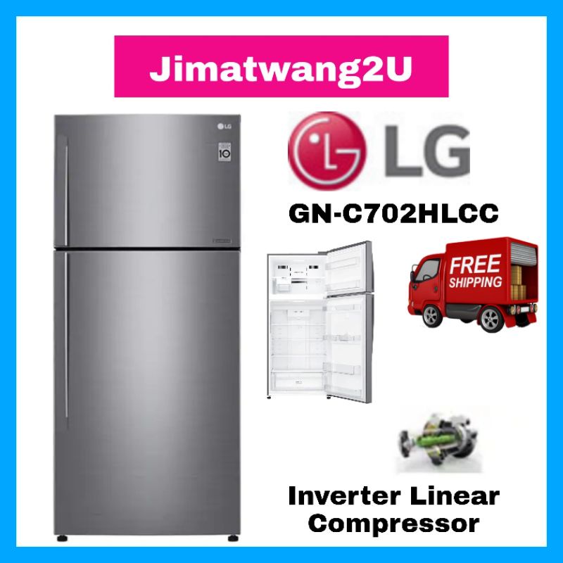 LG REFRIGERATOR GN-C702HLCC Nett 478L Top Freezer with DoorCooling+ & Inverter Linear Compressor, Platinum Silver