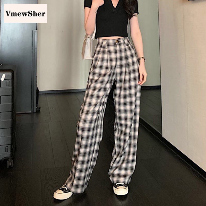 Vmewsher Loose Student High Waist Was Thin Plaid Pants Wide Leg Pants Ins  Straight Casual Pants Long Women Gingham Trousers Summer Fashion | Shopee  Malaysia