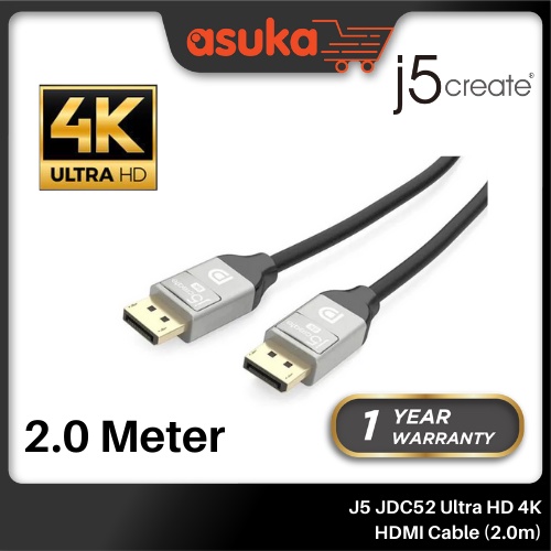 J5 JDC52 Ultra HD 4K HDMI Cable (2.0m) / Easy to Use