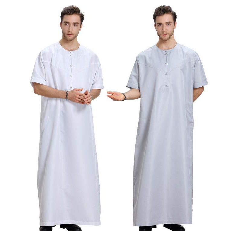Lelaki Islam Jubah Longgar Leher Bulat Lengan Pendek Lelaki Islam Jubah Longgar Leher Bulat Lengan Pendek