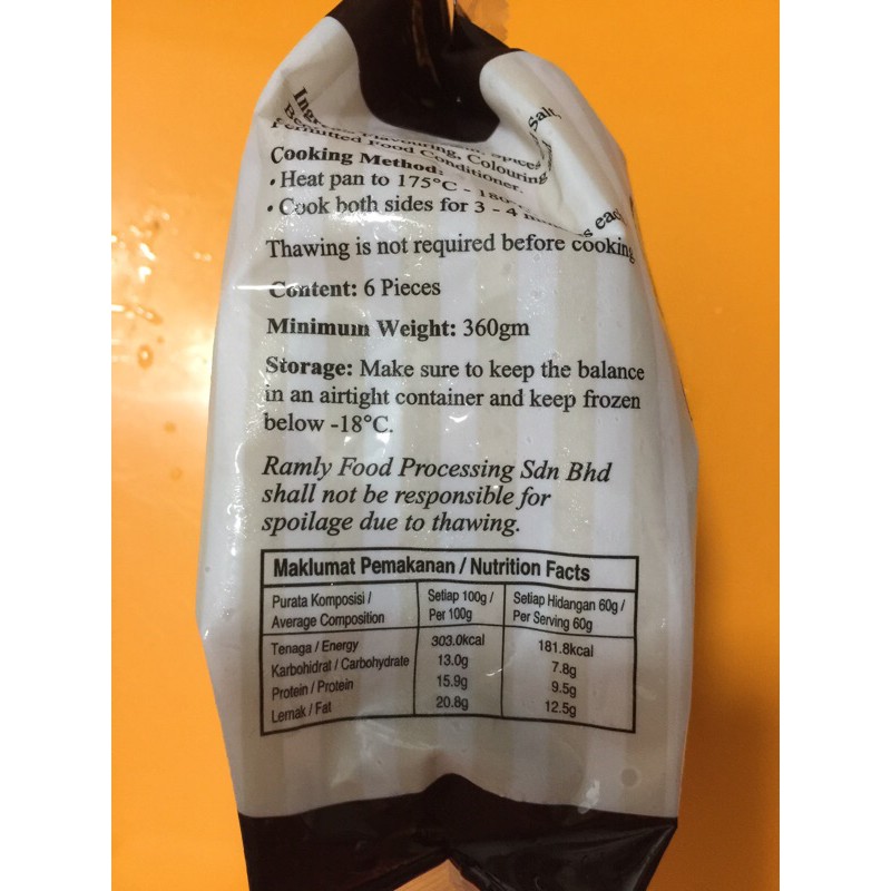 Daging Burger Ramly Kalori