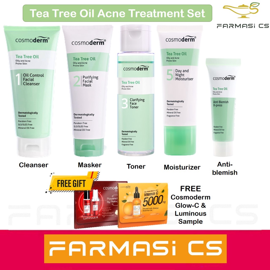 Cosmoderm Tea Tree Oil Acne Skin Treatment Set (Cleanser, Mask ...