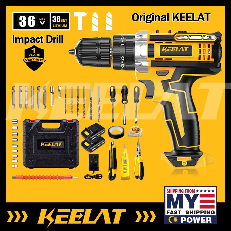 KEELAT Cordless Drill Hammer 18V/36V Impact Screwdriver Portable Wall ...