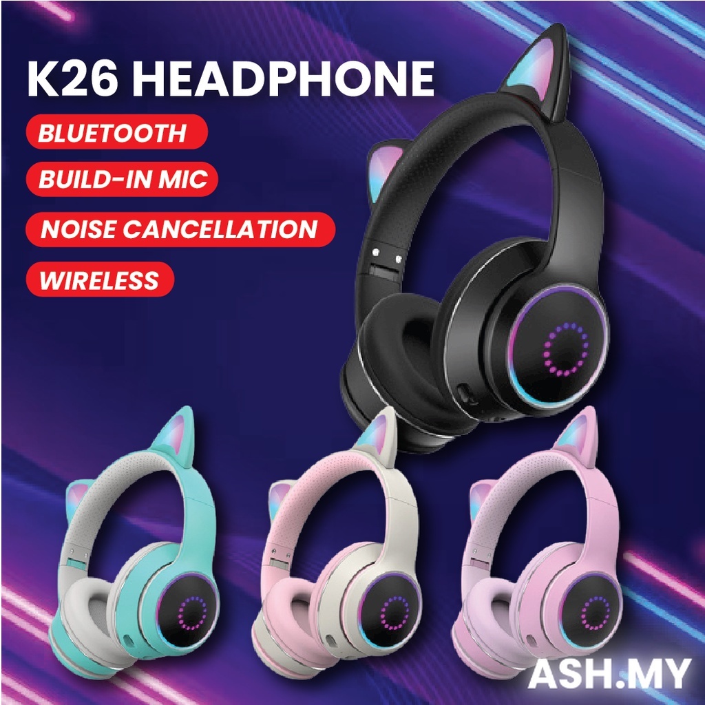 AKZK26 Headphone RGB LED Cat Ear Bluetooth 5.0 Wireless Gaming Headset