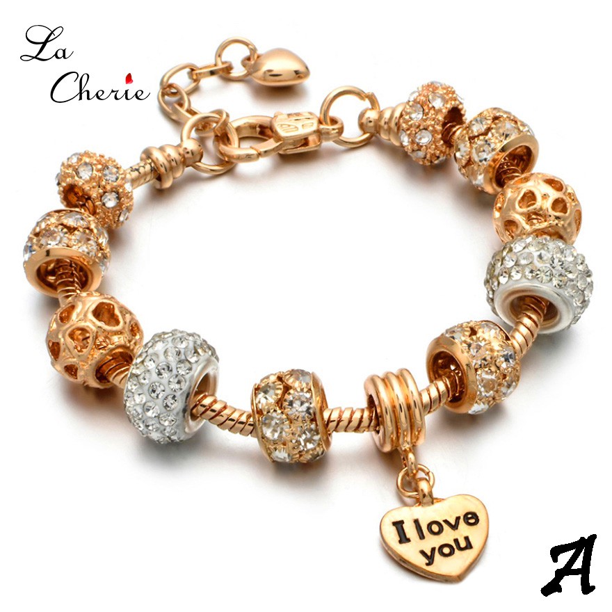 Adjustable Beautiful 18K Gold Charm Bracelet Gelang  Heart 