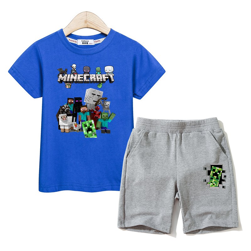 Kids Costumes Boy Suit 2pc Boys Minecraft Clothes Cotton Sets Shopee Malaysia - 5 14y 2018 summer roblox cotton children clothing sets baby girls kids boys funny t shirts shorts sport suit