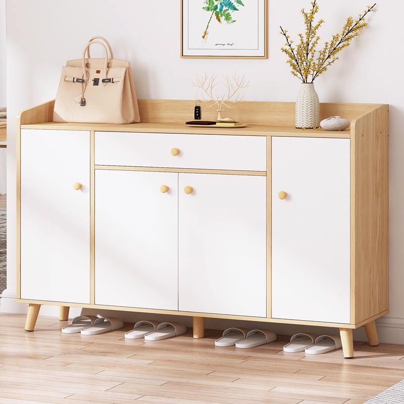 AH Shoe With 3 Door Nordic Multi Layer Wooden Shoes Rack Shelf