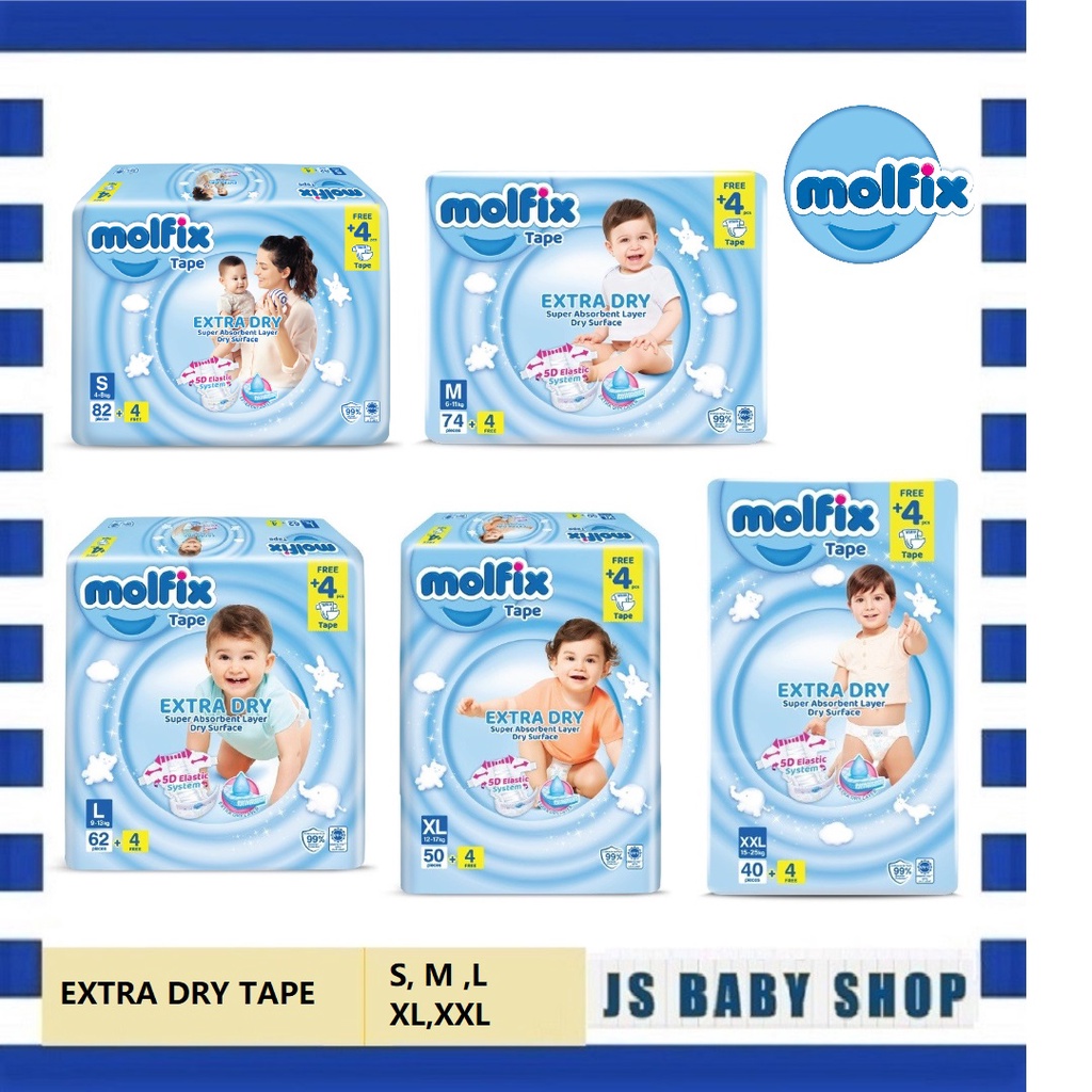 Molfix Extra Dry Diapers Tape NB64/S82/M74/L62/XL50/XXL40 Shopee Malaysia