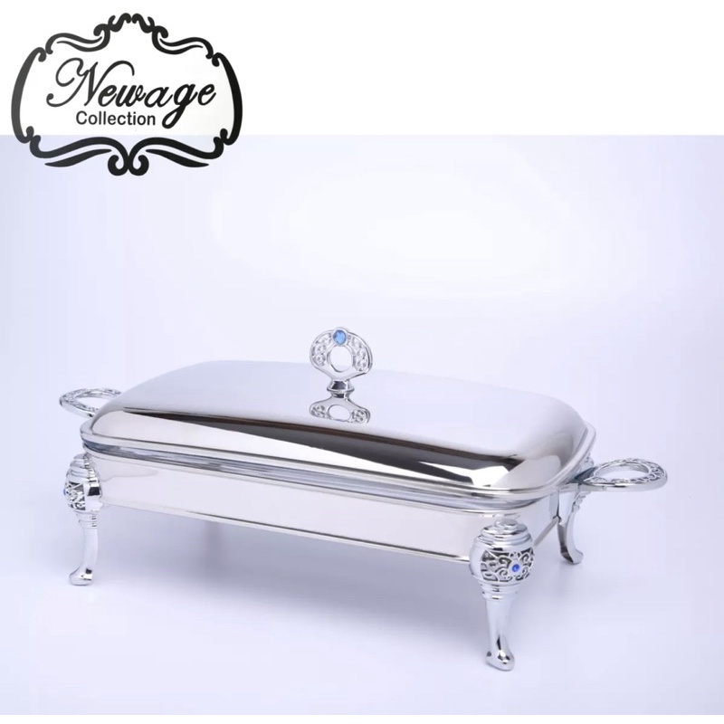 HOT🔥NEWAGE 3L  RECTANGULR CHAFING DISH WITH STAINLESS STEEL RACK/FOOD WARMER/SET BUFFED-BLUE DIAMOND