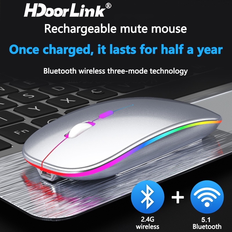 Bluetooth 5.1 Rechargeable LED Silent Mouse USB Optical Ergonomic Gaming 2.4G Wireless Backlite Computer Mice for PC La