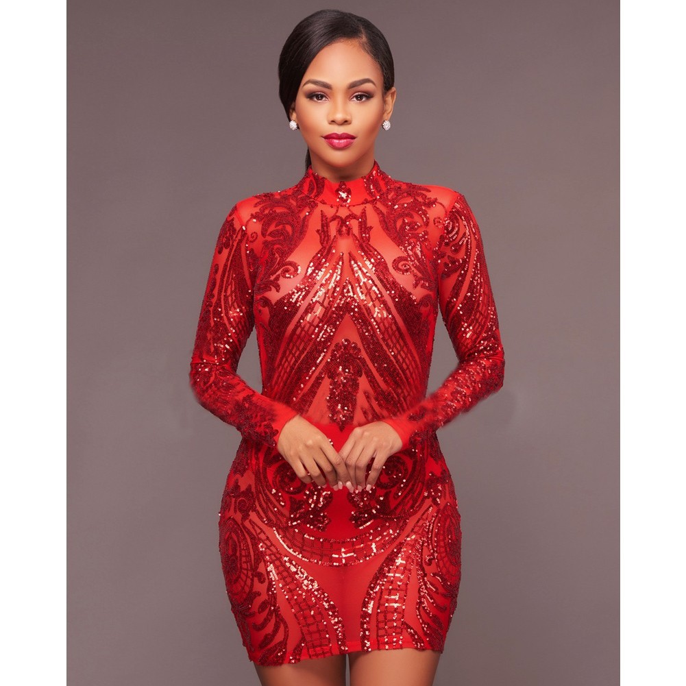 red sequin dress long