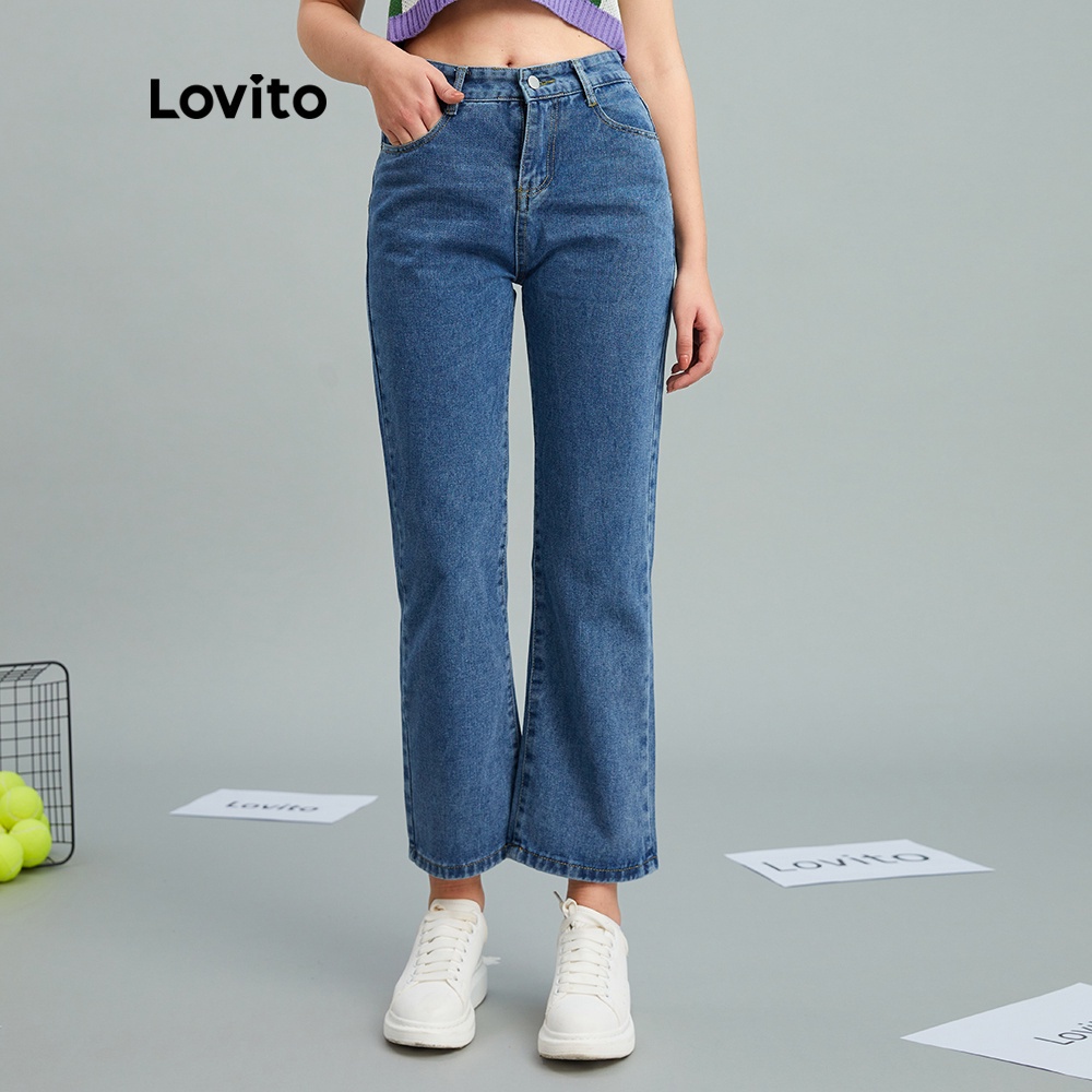 Lovito Denim Casual Pocket High Waist Jeans L10055 (Blue)