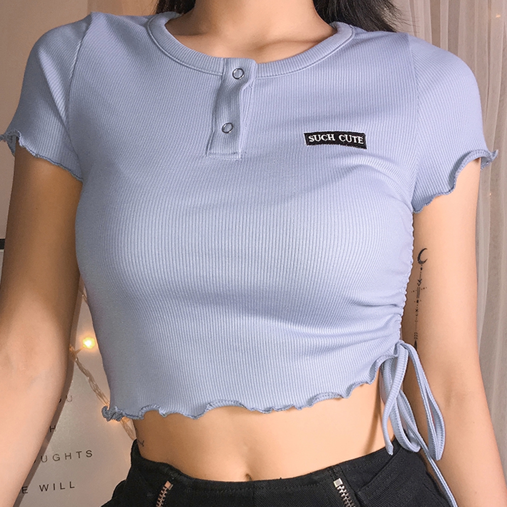 Womens Summer Ladies Slim Fit Short Sleeve Crop Tops Casual Blouse Basic T-Shirt
