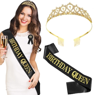 Hot Sale Glitter Satin Birthday Girl Sash Crown Princess Ribbons Shoulder Happy Birthday Party Accessory Decoration Shopee Malaysia