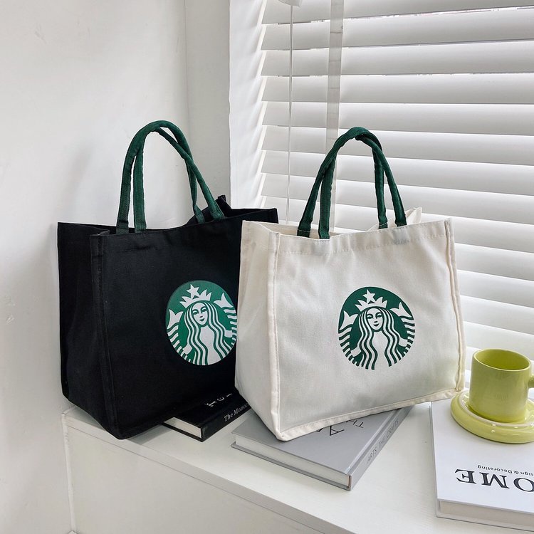 Starbucks 2023 new Japanese lunch box bag super capacity shopping bag Bento bag ins office worker handbag fashion handbag simple Canvas Handbag small cloth bag