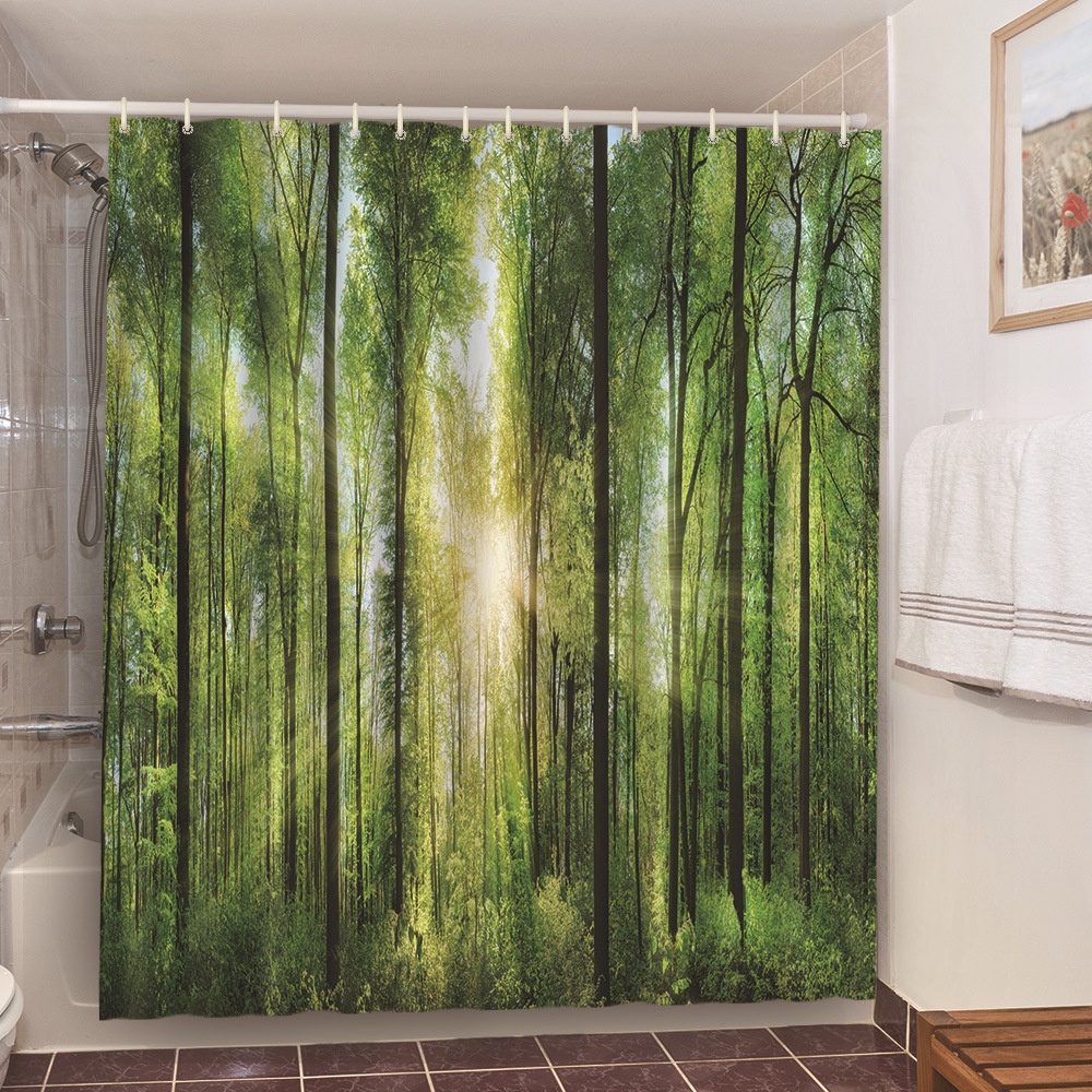 Plants Printed Shower Curtains Bath, Green Forest Shower Curtain