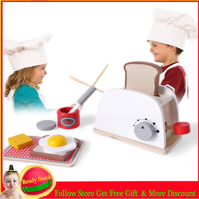 Hot Wooden Pop Up Toaster Kids Toy Pretend Play Kitchen Set