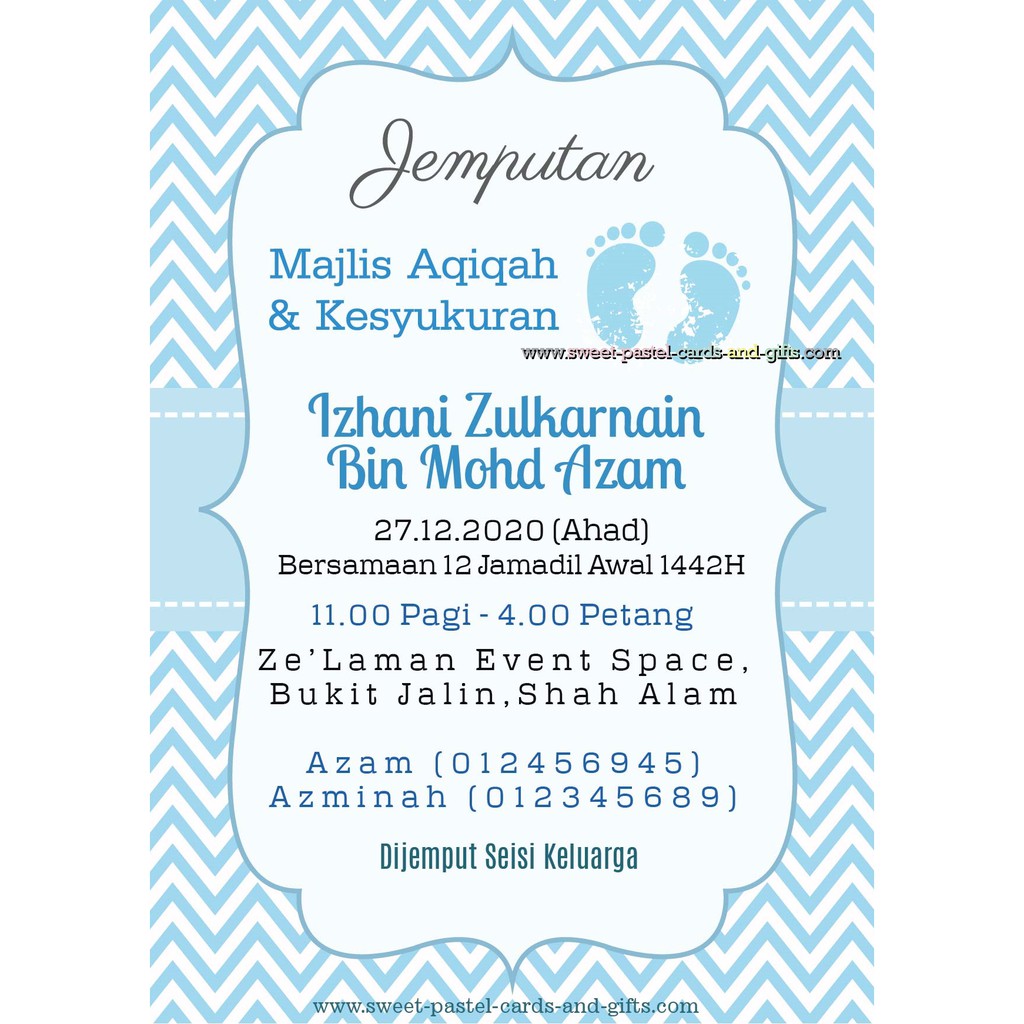 KAD AQIQAH AKIKAH CUSTOM INVITATION CARD BABY KIDS BOY + ENVELOPE