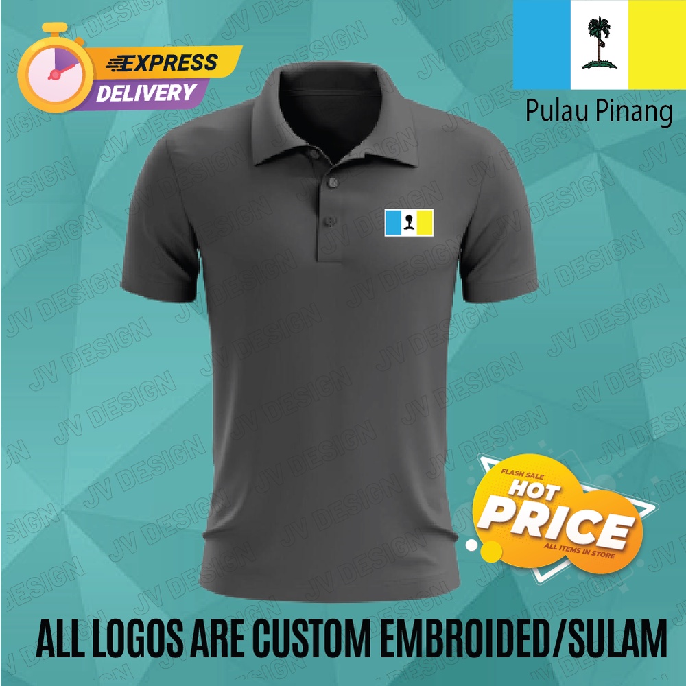 🔥PROMOSI HEBAT🔥 [SULAM] PULAU PINANG FLAG LOGO  POLO EMBROIDERY BAJU LELAKI PEREMPUAN POLO TEE!! 100% COTTON