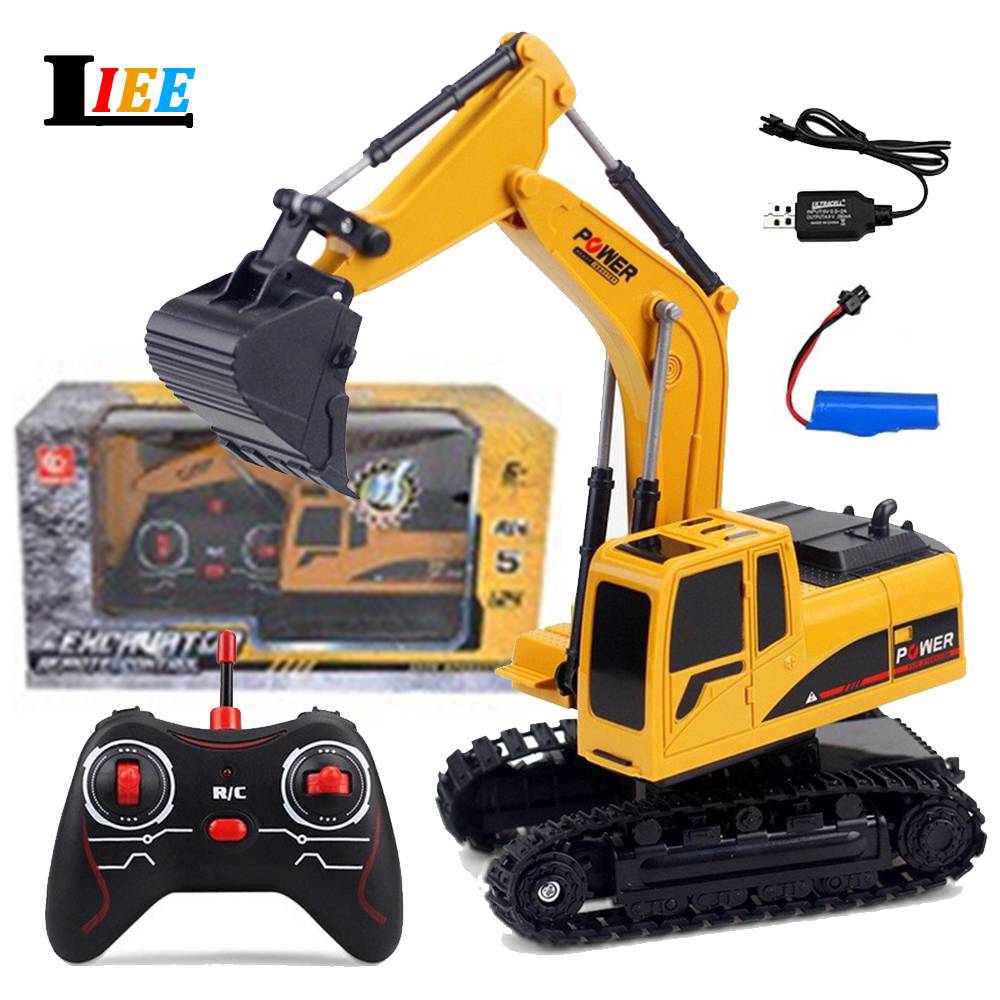 RC Remote Control Excavator 6 Channel Alloy Excavator Rechargeable Toy Construction Tractor