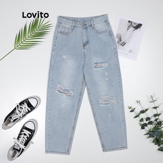 Image of Lovito Casual Denim Basic Comfortable Jeans L09072 (Light Blue)