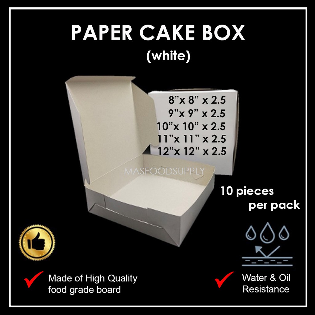 (10 Pcs) 8,9,10,11,12 Inches Square White Cake Box 