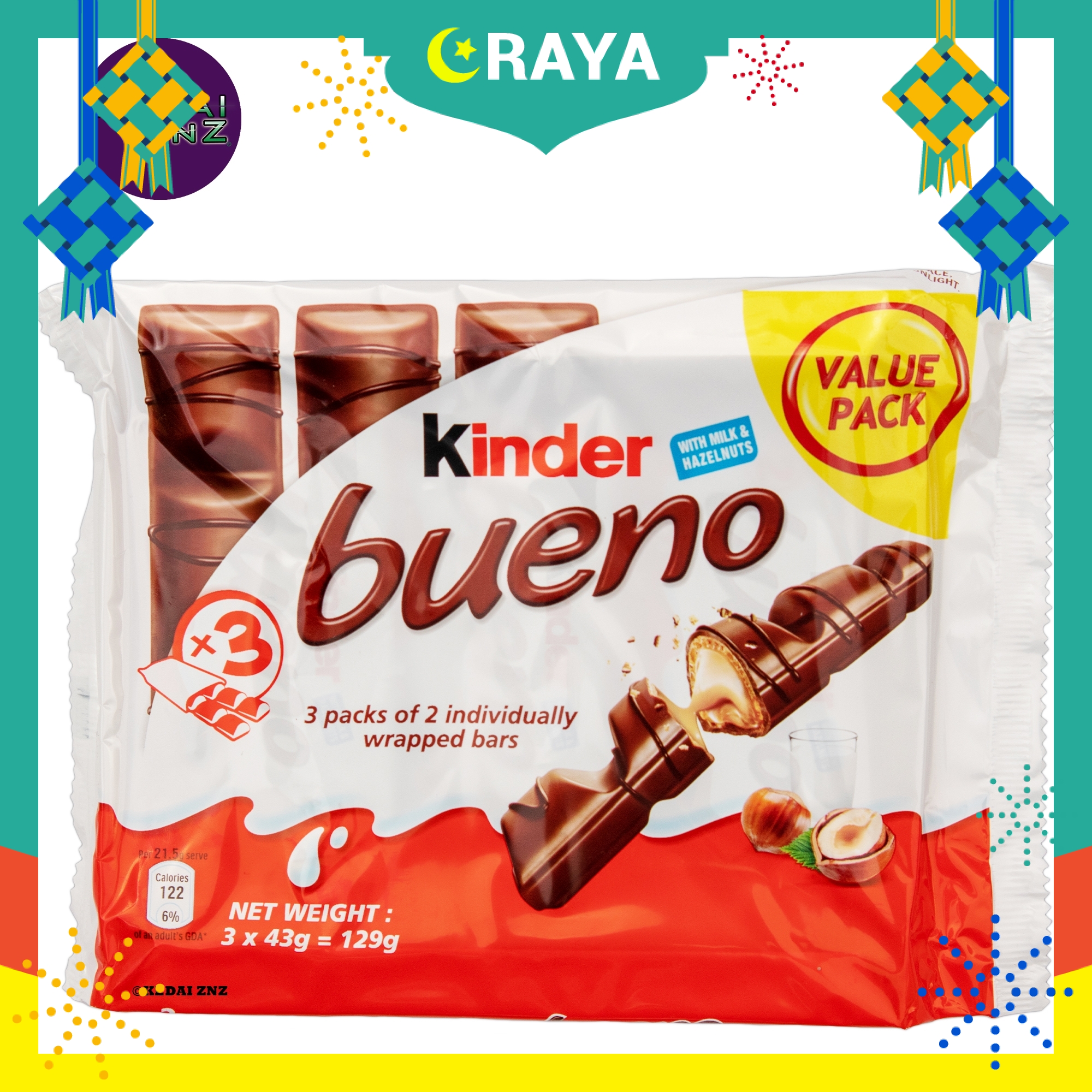 Chocolate Kinder Bueno Milk And Hazelnuts Chocolate T3 (3x2 Bars) 129g ...