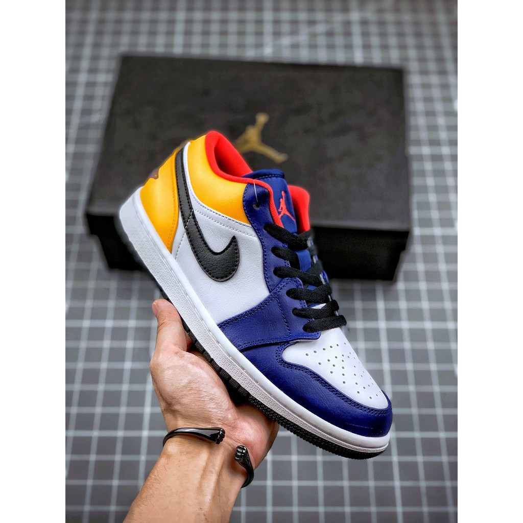 Nike Air Jordan 1 Low White Royal Blue Yellow 123 Mens Sports Basketball Shoes Shopee Malaysia