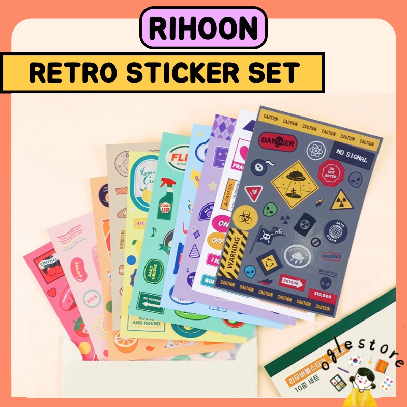 Korea Retro Sticker Set 10 Sheets Korean StickerPack Rihoon Removable