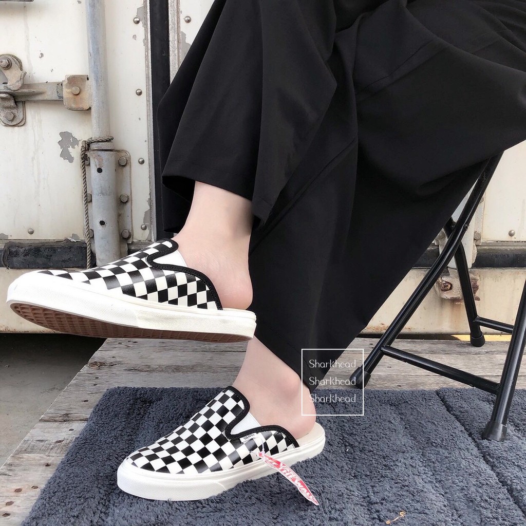 vans slip on mule checkerboard