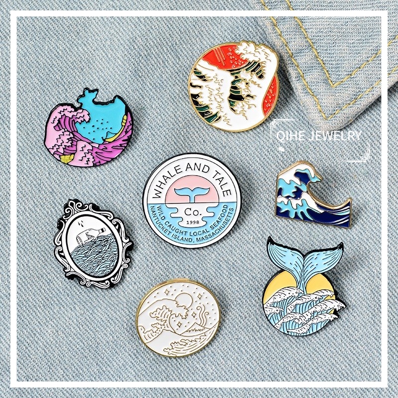 Secret of Ocean Enamel Pin Sea Wave Mermaid Tail Badge Custom Brooches Lapel pin Jeans shirt Bag Freedom Mind Jewelry Gift