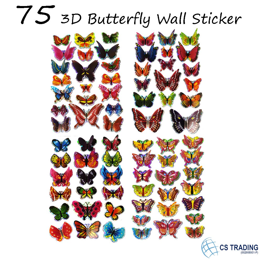 75 pcs x 3D Colorful Butterfly Wall Stickers DIY Art Kids Room Party Home Decor