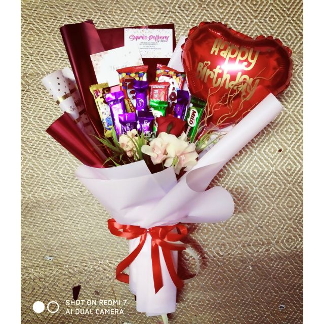 🔥 READY STOCK 🔥 Coklat Bouquet dengan rose n mix flower free 