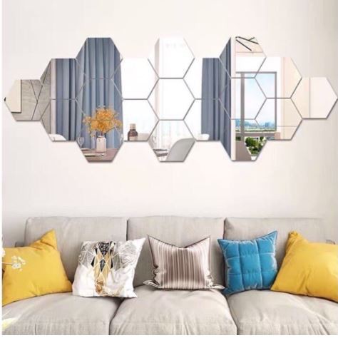 10/11Pcs Hexagon/Circle mirror wall art/hiasan dinding cermin heksagon ...