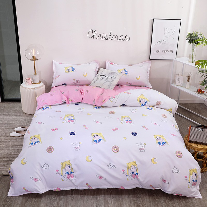 Sailor Moon Anime Bedding Set Cartoon White Bed Quilt Duvet Cover