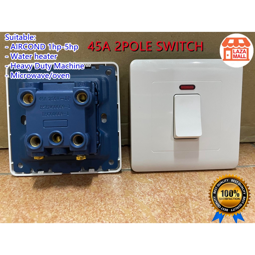 Heavy 45A 1G Double Pole switch Water heater/ 1hp-5hp Aircond switches ...