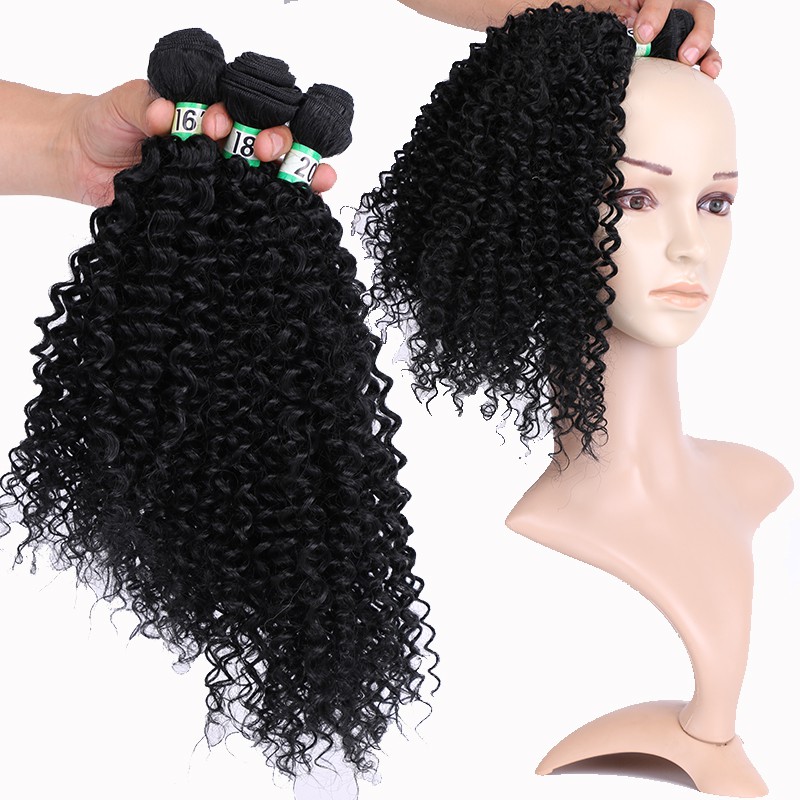 16 18 20 Inch Curly Kinky Synthetic Mechanism Hair Weft Black Wig