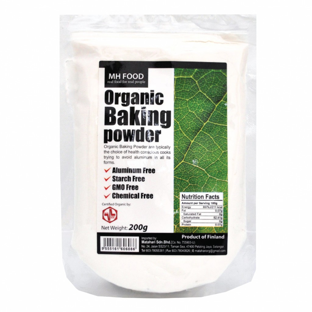 MH FOOD Organic BAKING POWDER (Finland) 200g & Natural BAKING SODA (Australia) 500g NO STARCH