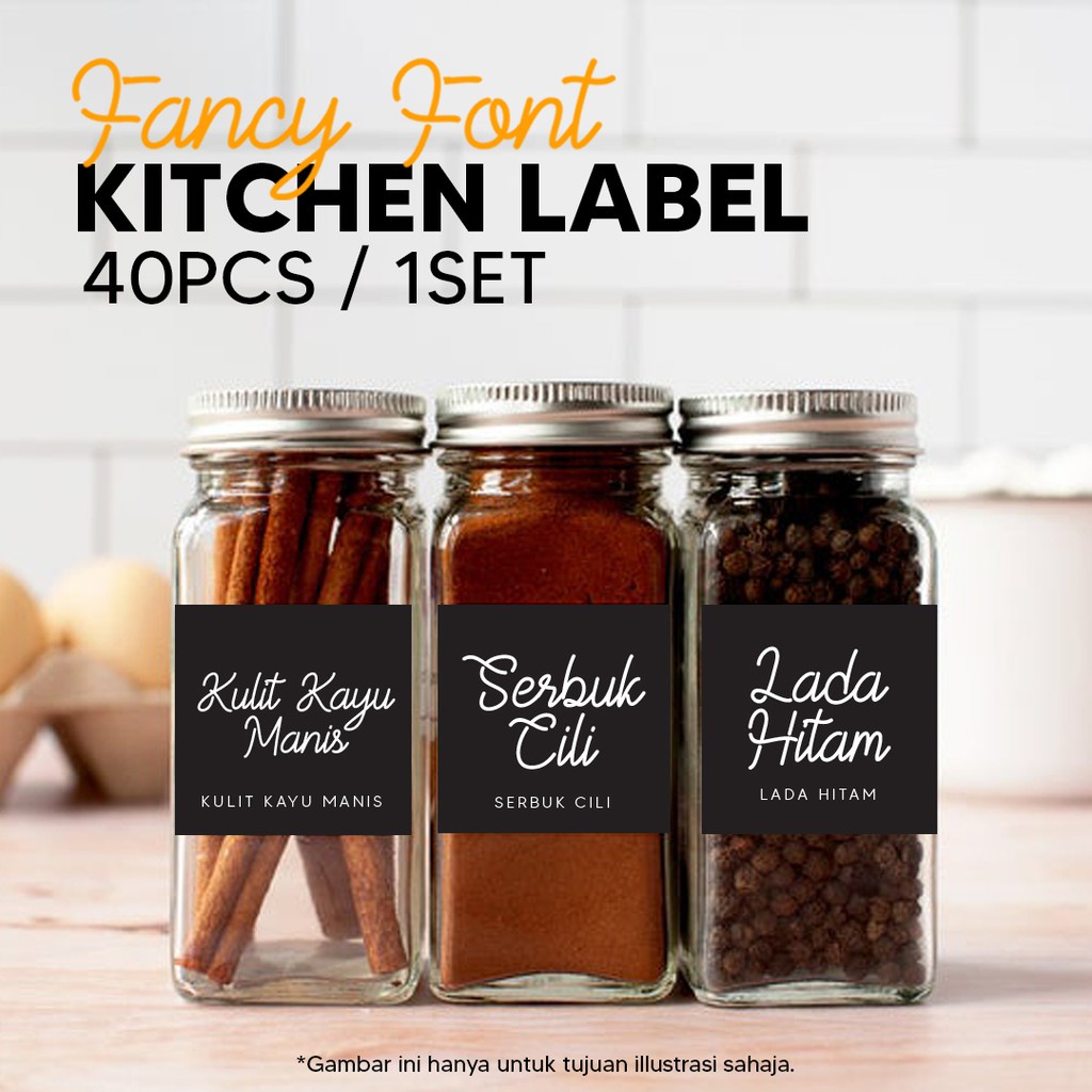 FANCY FONT STICKER LABEL DAPUR / LABEL REMPAH / KITCHEN LABEL / LABEL