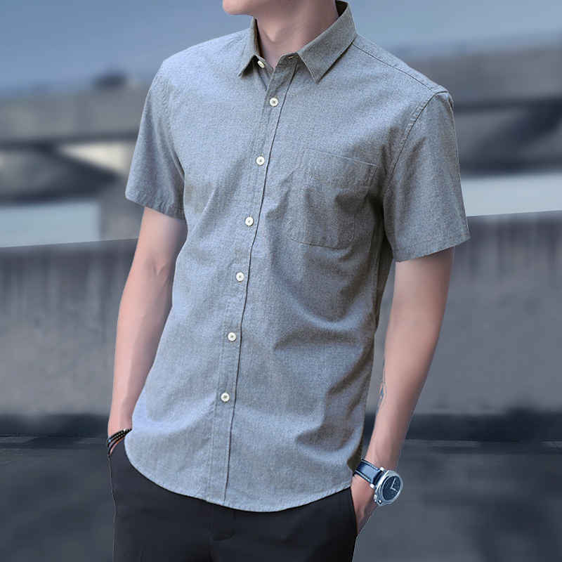 Shirt men summer short sleeve shirt solid color casual slim fit Korean shirt oversize working white shirt