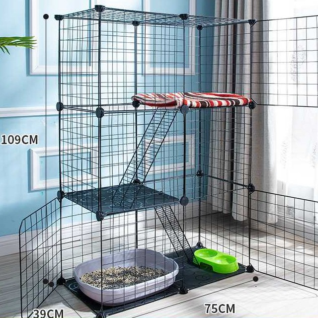 Modern DIY Pet Dog Cat Rabbit House Cage Black Iron Wire Fence 