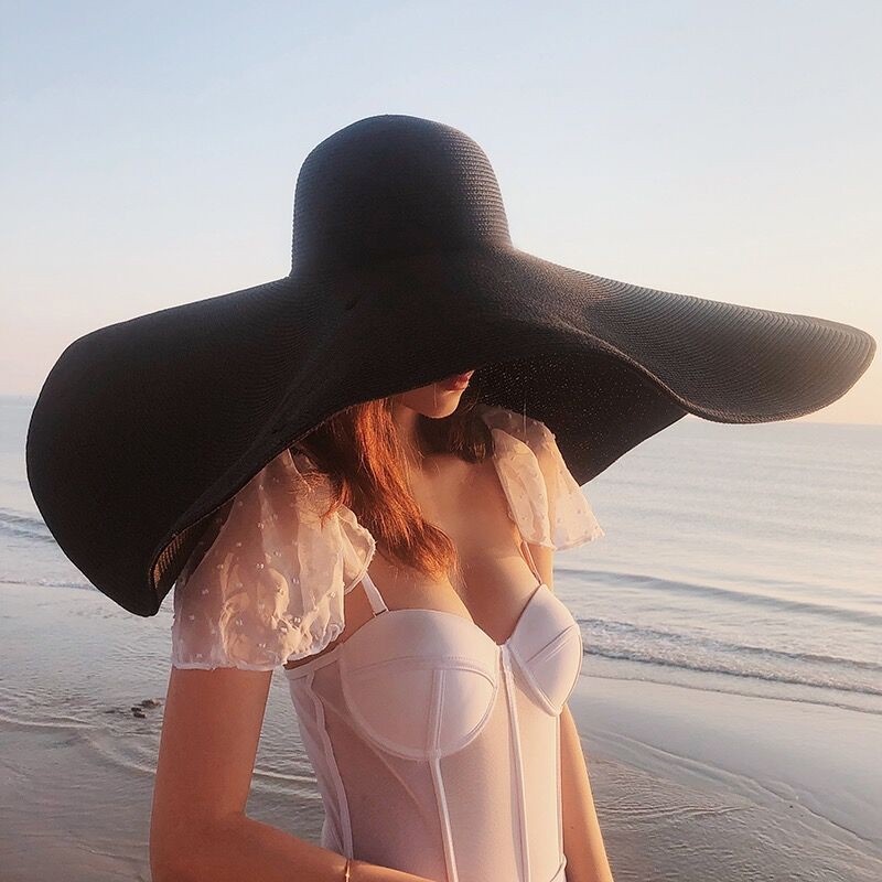 Trend new Oversized straw hat ladies wide brim Summer sun hat Beach hat