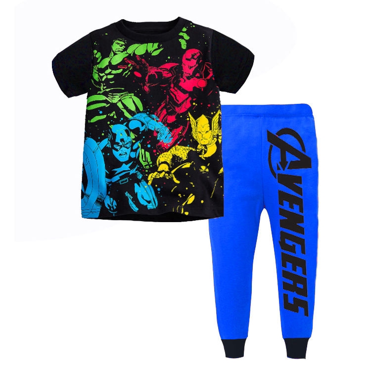 Boys Kids Cool Avengers Pajamas Toddler Cartoon Hero Short Sleeve Pajamas Cotton Homewear