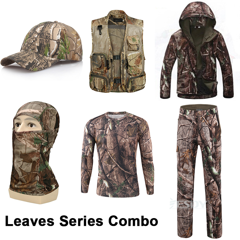 Tactical Leaves Series Camo Shirt+Jacket+Pants+Cap+Camouflage Training Hiking Clothes