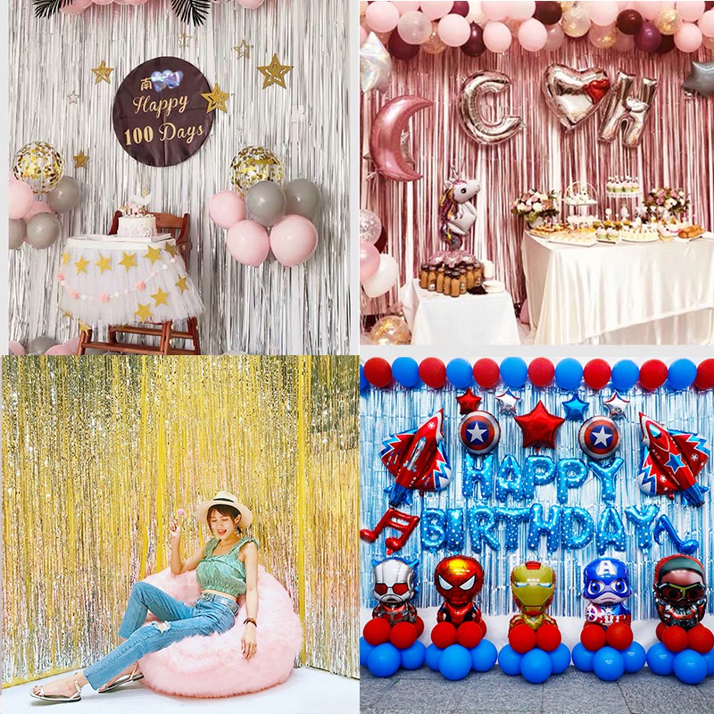 1 x 2M Foil Rain Curtain Tinsel Birthday Party Supplies Photo Background  Wall Wedding Festival Decor | Shopee Malaysia