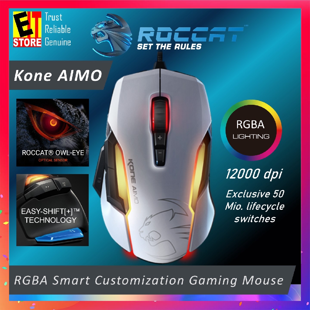 Roccat Kone Aimo Rgba Smart Customization Gaming Mouse White Roc 11 815 We Shopee Malaysia