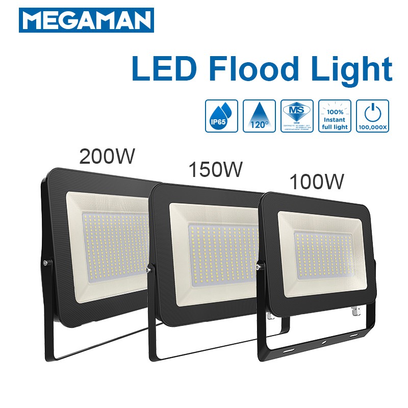 Megaman Led Flood Light 100w 150w 200w Spotlight Ip65 Bk Ideal Outdoor 